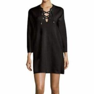 Theory Women's Patrinelle Lace-Up Black Merino Wool Sweater Dress Sz S S…